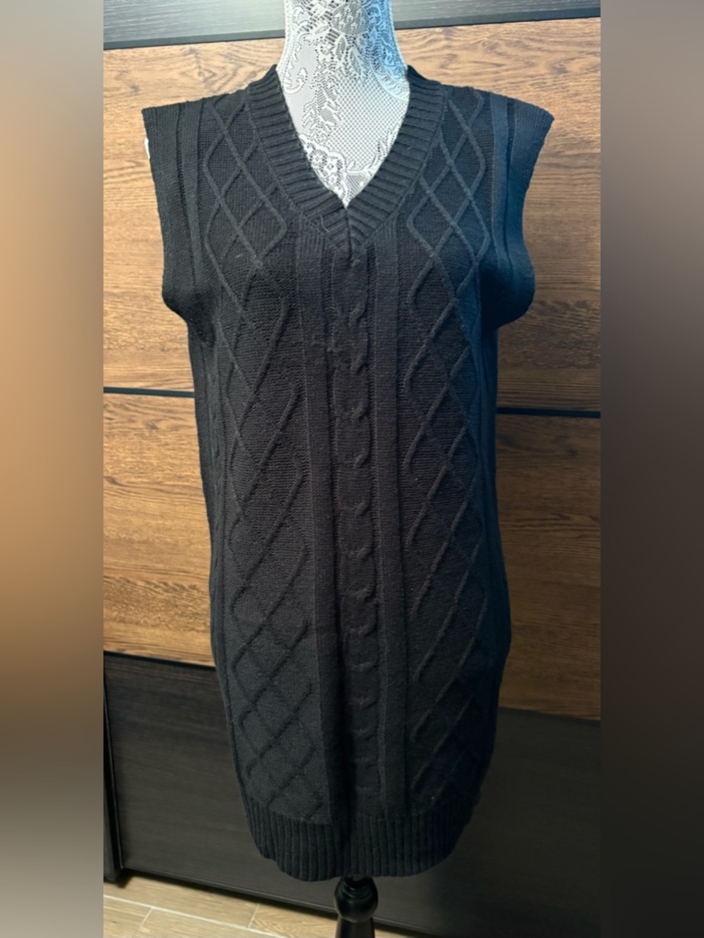 Black Cable Knit Sweater Vest
